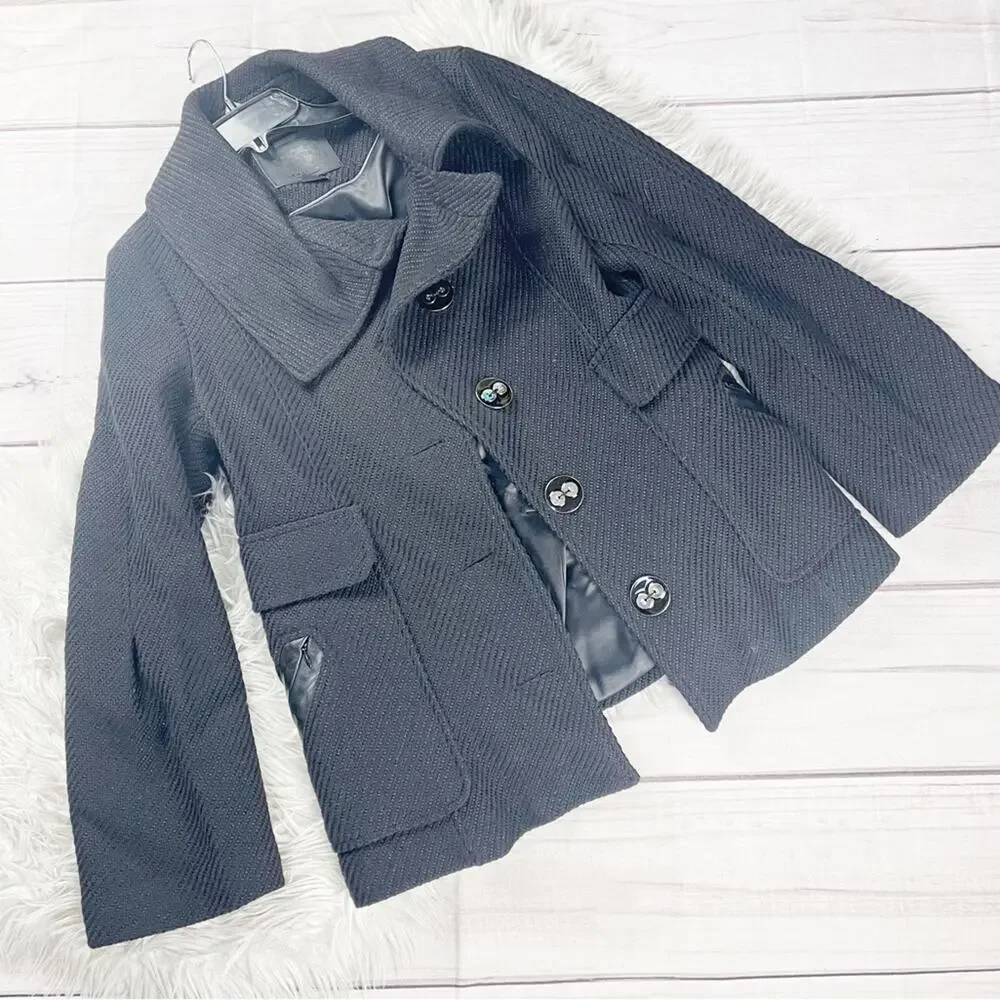 Mackage Wool and Leather Button Down Black Coat‎ Jacket Size Large - Picture 4 of 6